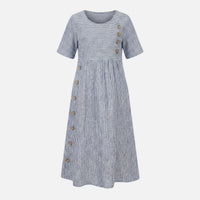 Quirina | Damen Leinen-Midikleid Knopfleiste – Leinen Midi Kleid Knöpfe Sommer – Grau
