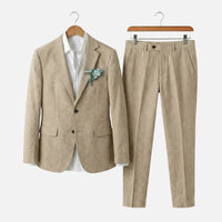 Otto | Herren Leinen-Zweiteiler Fallendes Revers – Leinen Anzug Sommer Herren – Khaki