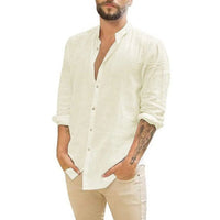 Leinenhemd Herren langarm Stehkragen – Beige