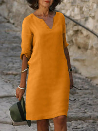 Elegantes Damen Leinenkleid - Sommerliche Tunika mit luftigem V-Ausschnitt – Orange