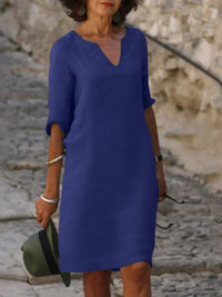 Elegantes Damen Leinenkleid - Sommerliche Tunika mit luftigem V-Ausschnitt – Marine