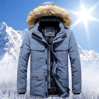 Leon | Warme Winterjacke für Herren Fleecegefüttert – Grau Blau