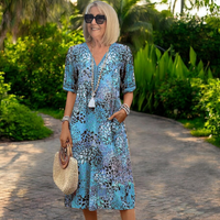 Tunika Kleid Für Damen – Luftiges Sommerkleid mit Leopardenmuster – Blau