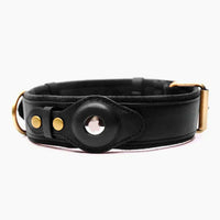 Sommer AirTag Hunde-Halsband | Leichtes Lederhalsband mit AirTag-Option, um Ihren Hund nie wieder zu verlieren – Holzkohle schwarz