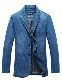 Shileka | Langärmeliger einreihiger Denim-Blazer mit Tasche für Herren – Hellblau