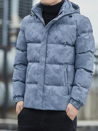 Reigathra | Camo Winterjacke mit Kapuze für Männer - warme, wattierte Oberbekleidung mit Reißverschluss – Hellgrau