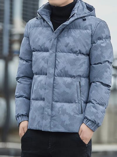 Reigathra | Camo Winterjacke mit Kapuze für Männer - warme, wattierte Oberbekleidung mit Reißverschluss