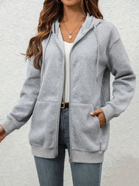 Ellastra | Damen-Kapuzenpulli mit Kordelzug, Fleece-gefüttert, Kapuzenpulli mit dickem Reißverschluss – Helles Grau