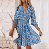 Lily | Lässiges Sommer Minikleid mit V Ausschnitt – Blau