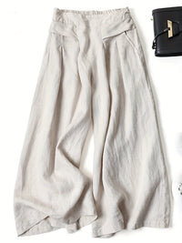 Chrissy | Leinenmix-Hose mit weitem Bein und elastischem Bund – Beige