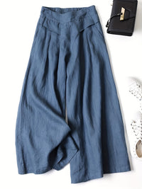 Chrissy | Leinenmix-Hose mit weitem Bein und elastischem Bund – Pfauenblau