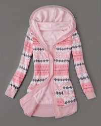 Emma | Gemusterte Kapuzen-Strickjacke für Damen – Rosa