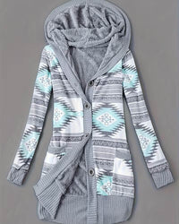 Emma | Gemusterte Kapuzen-Strickjacke für Damen – Hellgrün
