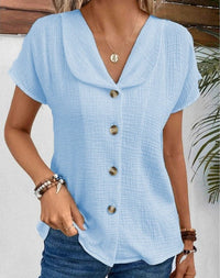 Musselin Bluse für Damen – Leichte Sommer-Tunika mit V-Ausschnitt – Blau