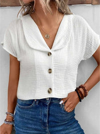 Musselin Bluse für Damen – Leichte Sommer-Tunika mit V-Ausschnitt – Weiß