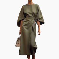 Wickelkleid für Damen – Elegantes Businesskleid mit Kimonoärmeln für Sommer – Oliven