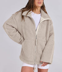 Damenjacke | Reißverschluss und gerade Ausführung – Beige