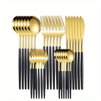 Lunarex | 30-teiliges goldenes Edelstahl-Besteckset – Goldschwarz