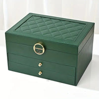 LuxaBox Mehrlagige Leder-Schmuckbox für den Sommer | Stylische und Praktische Aufbewahrungslösung für Schmuck – Grün