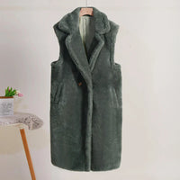 Damen Winter Teddy Mantel | Ärmellos – Grün