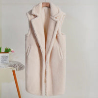 Damen Winter Teddy Mantel | Ärmellos – Beige