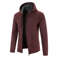 Richarde | Warme Herren Strickjacke mit Kapuze und Slim Fit, mit Fleece-Innenfutter – Bourgogne