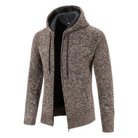 Richarde | Warme Herren Strickjacke mit Kapuze und Slim Fit, mit Fleece-Innenfutter – Café