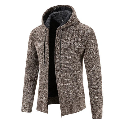 Richarde | Warme Herren Strickjacke mit Kapuze und Slim Fit, mit Fleece-Innenfutter