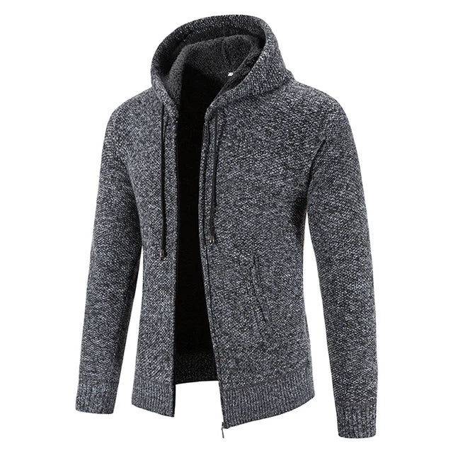 Richarde | Warme Herren Strickjacke mit Kapuze und Slim Fit, mit Fleece-Innenfutter