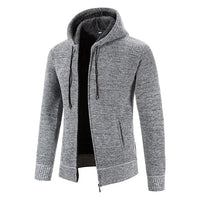 Richarde | Warme Herren Strickjacke mit Kapuze und Slim Fit, mit Fleece-Innenfutter – Gris clair