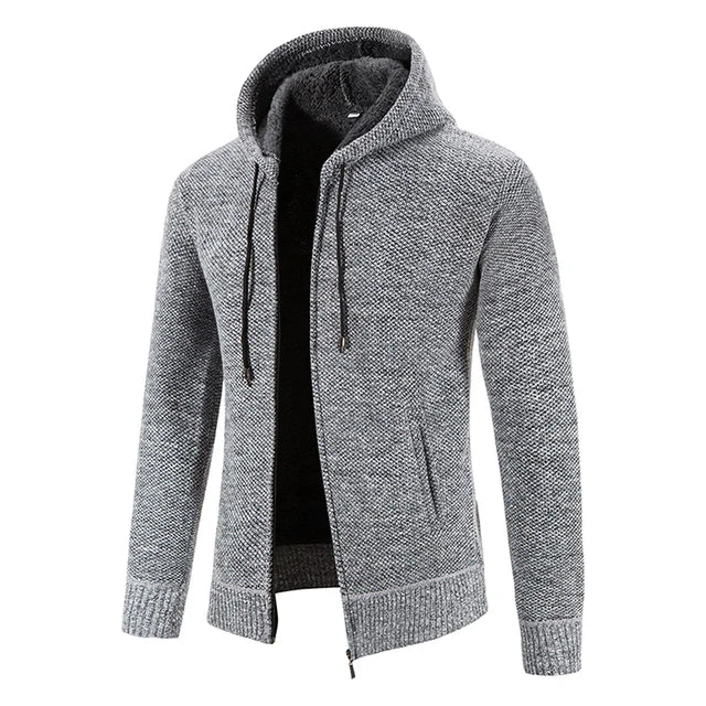 Richarde | Warme Herren Strickjacke mit Kapuze und Slim Fit, mit Fleece-Innenfutter