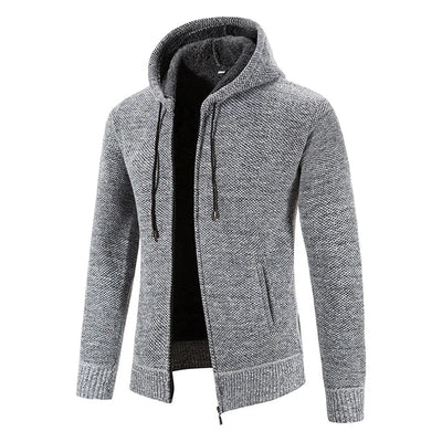 Richarde | Warme Herren Strickjacke mit Kapuze und Slim Fit, mit Fleece-Innenfutter