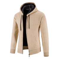 Richarde | Warme Herren Strickjacke mit Kapuze und Slim Fit, mit Fleece-Innenfutter – Beige
