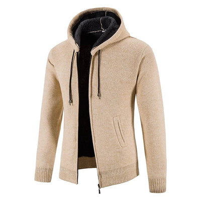 Richarde | Warme Herren Strickjacke mit Kapuze und Slim Fit, mit Fleece-Innenfutter