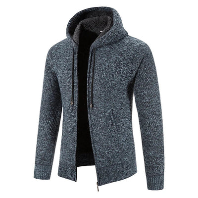 Richarde | Warme Herren Strickjacke mit Kapuze und Slim Fit, mit Fleece-Innenfutter