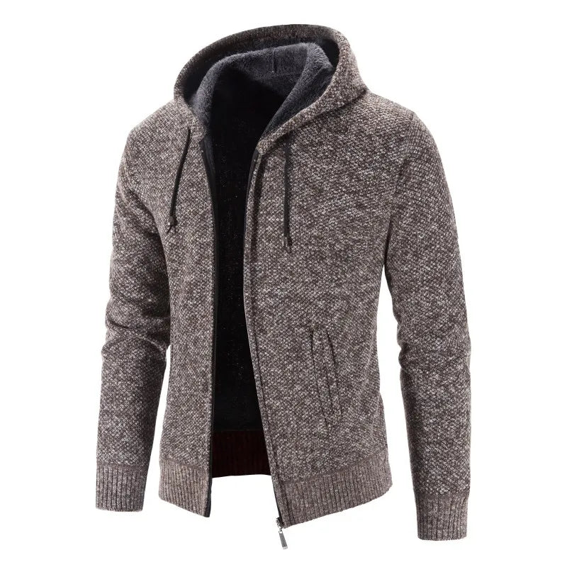 Richarde | Warme Herren Strickjacke mit Kapuze und Slim Fit, mit Fleece-Innenfutter