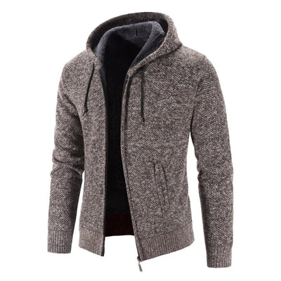 Richarde | Warme Herren Strickjacke mit Kapuze und Slim Fit, mit Fleece-Innenfutter