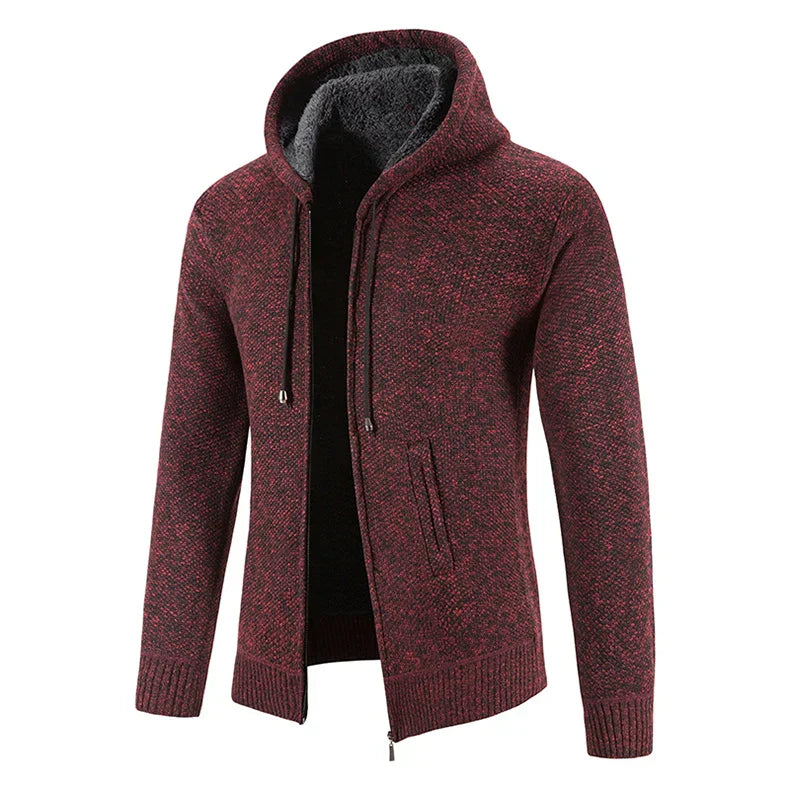 Richarde | Warme Herren Strickjacke mit Kapuze und Slim Fit, mit Fleece-Innenfutter