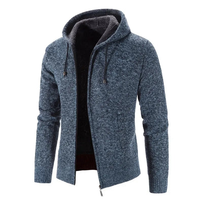 Richarde | Warme Herren Strickjacke mit Kapuze und Slim Fit, mit Fleece-Innenfutter