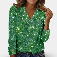 Elegante Damen-Bluse mit V-Ausschnitt und Diamantmuster – Grün