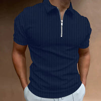 Sportliches Herren-Poloshirt mit Streifen und Reißverschluss – Dunkelblau