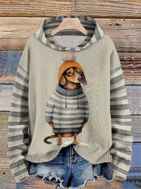Kuscheliger Damen-Kapuzenpullover mit niedlichem Hundemotiv – Grau