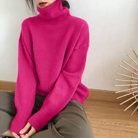 Warmer Damen Rollkragen-Pullover aus Strick | Weicher Winter-Pullover – Dunkelrosa
