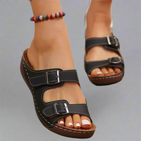 Bequeme Damen Sandalen mit Doppelschnalle – Schwarz
