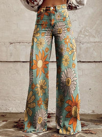 Heidi-Mode | Bequeme Damen Palazzo Hose mit Floralem Muster – Blüte