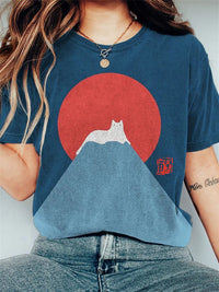 Damen T-Shirt mit japanischem Bergmotiv - Baumwolle - Casual Fit – Blau