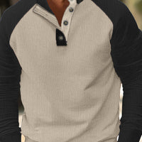 Zweifarbiges Strick-Pulloverhemd für Herren - Modern & Langarm – Beige