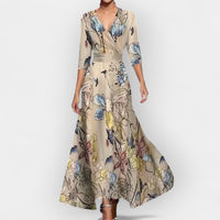 Elegantes Floral Damen Maxikleid – Khaki