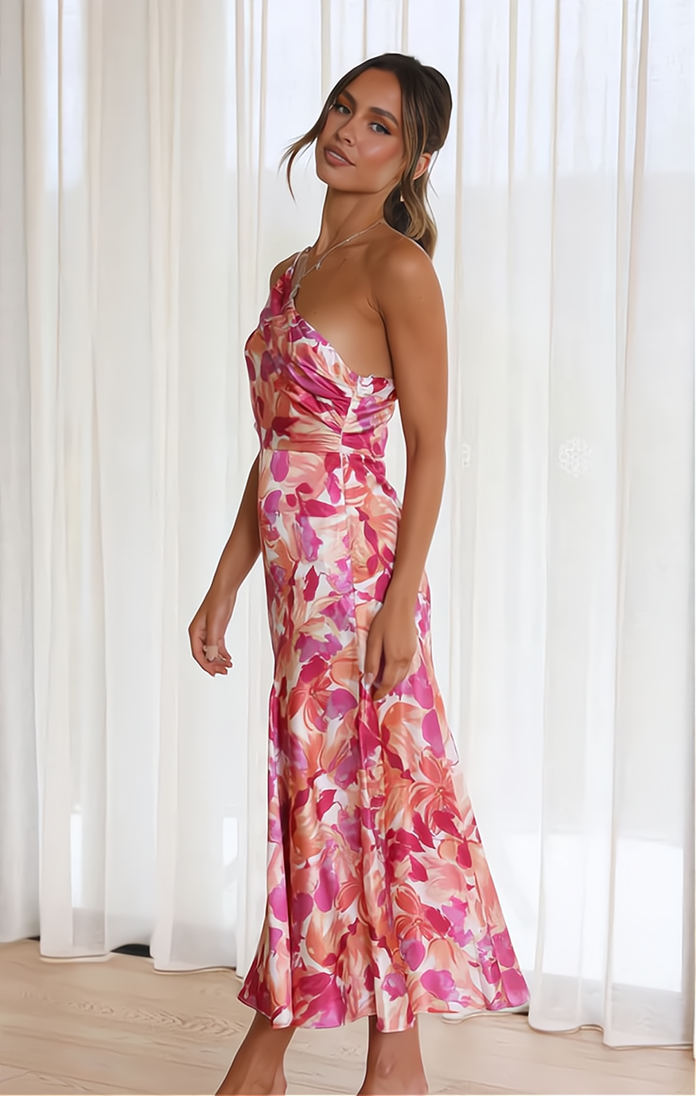 Charlène - Schulterfreies Spaghettikleid mit Blumendruck