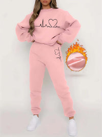 Bequemer Damen Jogginganzug für Herbst und Winter mit Herzschlag-Motiv – Rosa